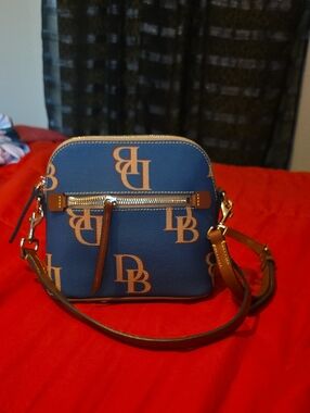 Dooney & Bourke Blue Logo Crossbody with Tan Accents
